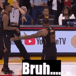two basketball players on a court with the word bruh on the bottom