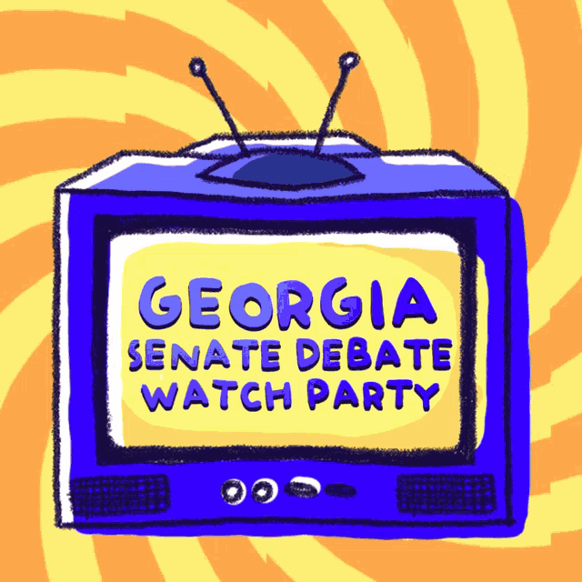 a cartoon drawing of a television that says georgia senate debate watch party on it