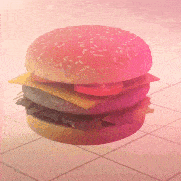 a hamburger with cheese , tomatoes , and sesame seeds on a bun is floating in the air .