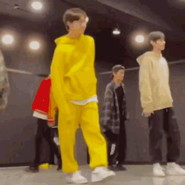 a group of people are dancing in a dance studio .