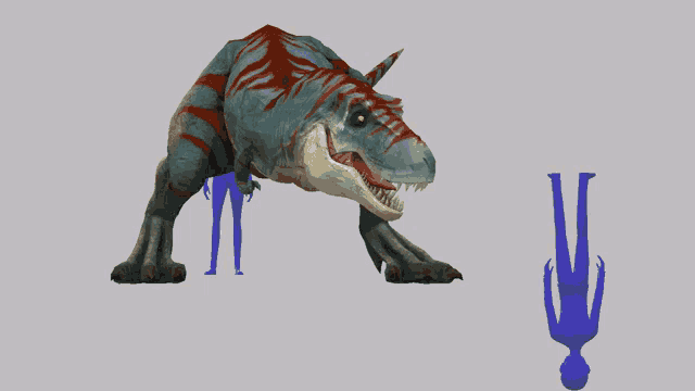 a drawing of a dinosaur standing next to a person