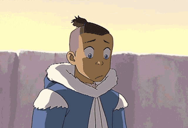 a cartoon boy with a ponytail and a shaved head