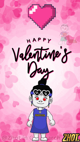 a valentine 's day greeting card with a cartoon girl