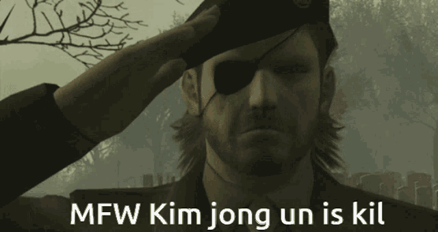 a man in a military uniform salutes with the words mfw kim jong un is kil below him