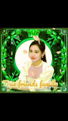 a picture of a woman in a green frame with the words true friends family on it