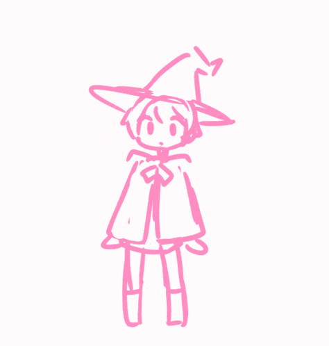 a pink drawing of a person wearing a wizard hat and cape