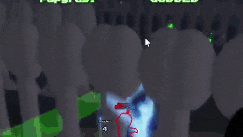 a screenshot of a video game with a green background and a red arrow pointing to a red object .