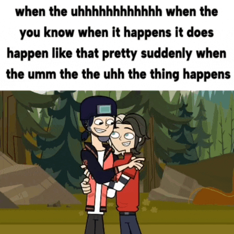 a cartoon of two boys hugging with a caption that says when the uhh
