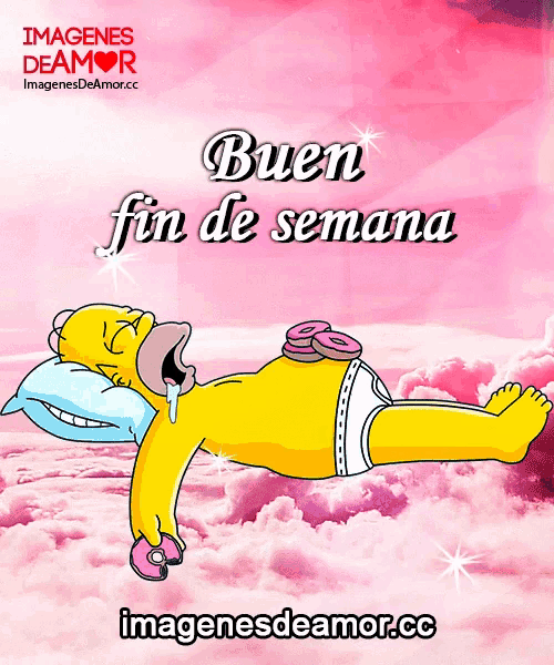 a cartoon of homer simpson laying on a pillow with the words buen fin de semana