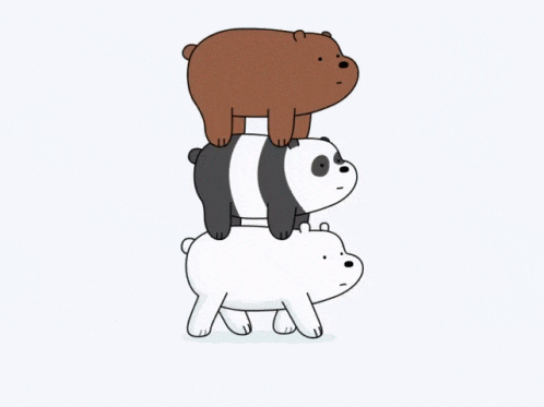 three cartoon bears stacked on top of each other