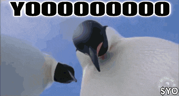 a picture of a penguin with the words y000000 on the top