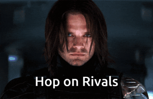 a close up of a man with the words hop on rivals on the bottom