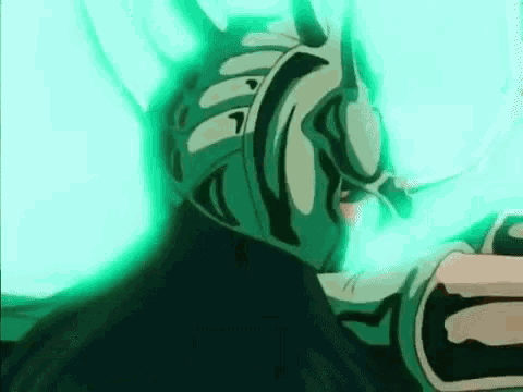 a close up of a person wearing a helmet with a green light behind them .