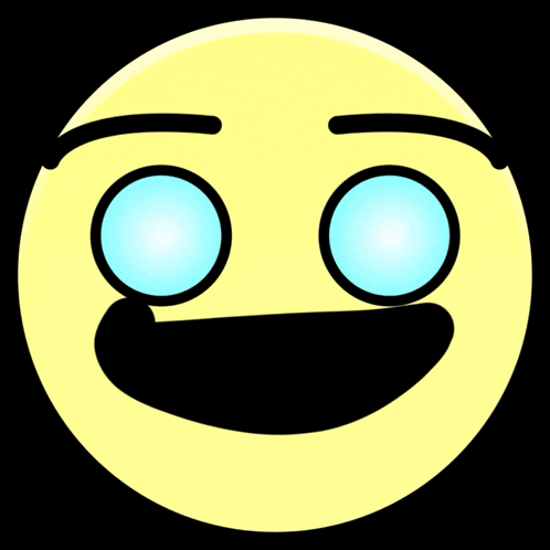 a yellow smiley face with blue eyes and a smile