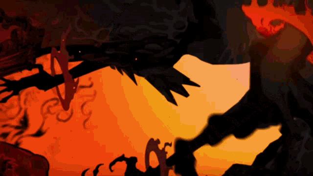 a painting of a sunset with a silhouette of a bird