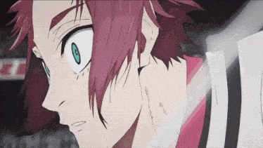a close up of a person 's face with red hair