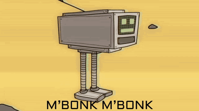 a cartoon of a robot with the words m bonk m bonk below it