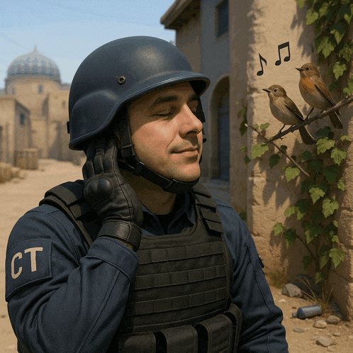 a man wearing a helmet with the letter ct on his sleeve