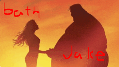 a silhouette of a woman holding a man 's hand with the words beth and jake above them