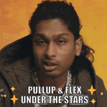 a picture of a man with the words pullup & flex under the stars on it