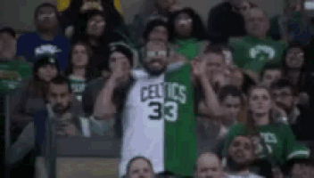 a man in a green jersey with the number 33 on it stands in front of a crowd .