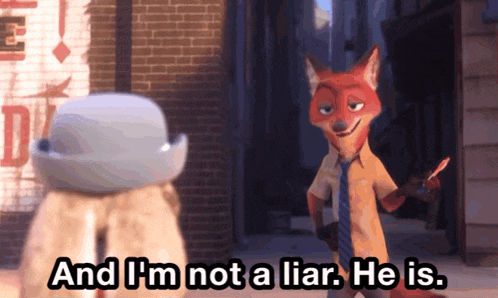 a fox holding a knife says and i 'm not a liar he is