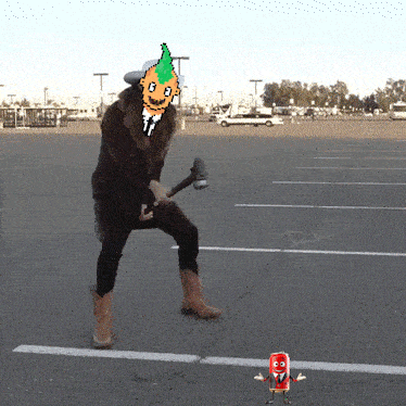 a pixel art of a man with a mohawk holding a hammer