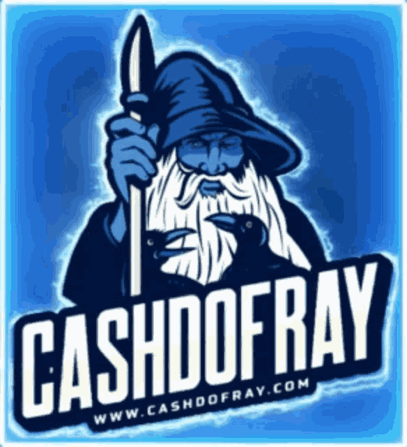 a logo for cashdofray with a wizard holding a sword