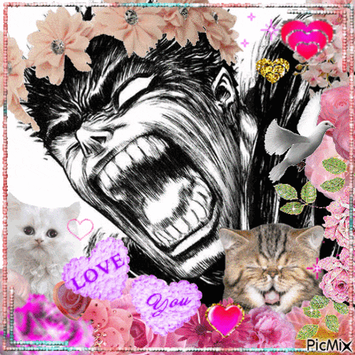 a picture of a man with his mouth open and a heart that says love