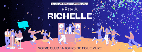 a poster for fête a richelle shows people dancing on a stage