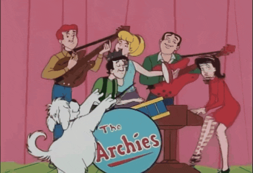 a cartoon of the archies playing music