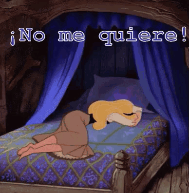 a cartoon of a woman laying on a bed with the words " no me quiere " written above her