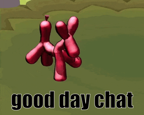 a red balloon dog with the words good day chat written below it