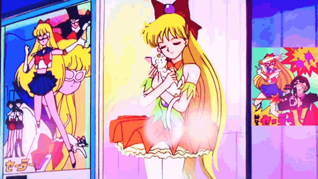 a cartoon of a girl holding a cat with the number 5 on the bottom right