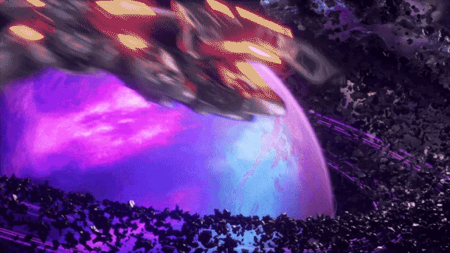 a computer generated image of a planet with a purple and blue background