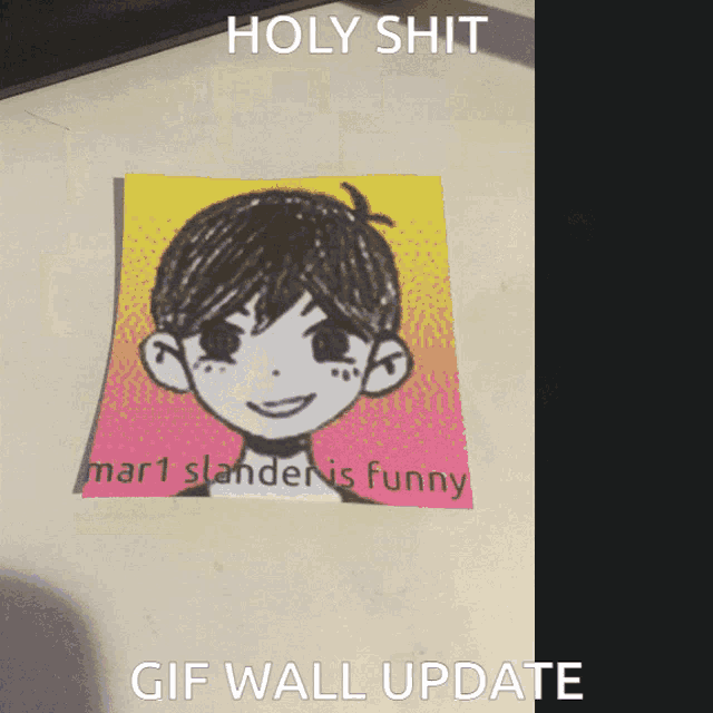 a picture of a boy with the caption holy shit mar1 slander is funny gif wall update