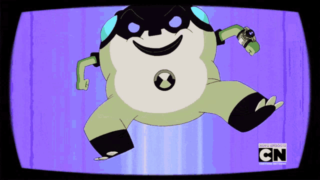 a cartoon character from cn is on a screen