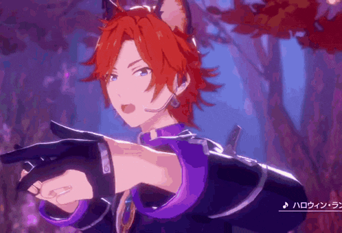 a cartoon character with red hair and a fox ear