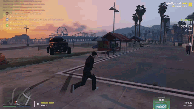 a screenshot of a video game shows a man running in a park