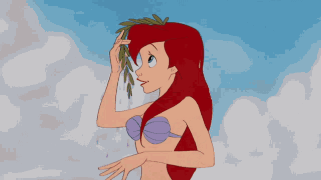 a cartoon character with red hair and a purple top
