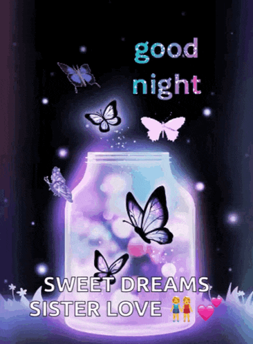 a picture of butterflies in a jar with the words " good night sweet dreams sister love "