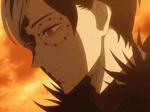 a close up of a cartoon character 's face with a fire background