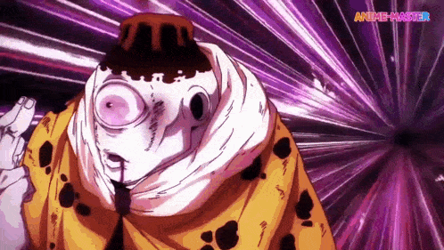 a cartoon character with a purple background and the words anime-master on the bottom