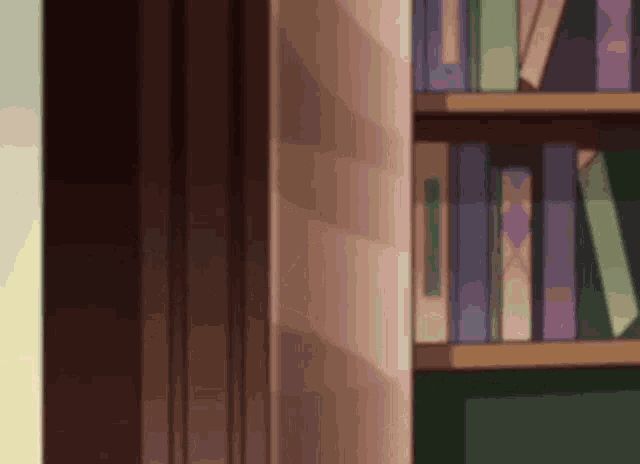 a cartoon drawing of a bookshelf filled with books .