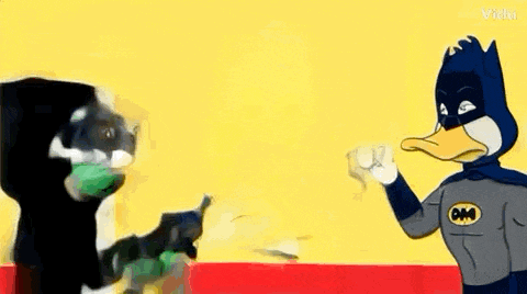 a cartoon of a frog and a duck shaking hands with each other