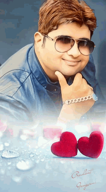 a man wearing sunglasses and a bracelet with the name prashant gupta on the bottom right