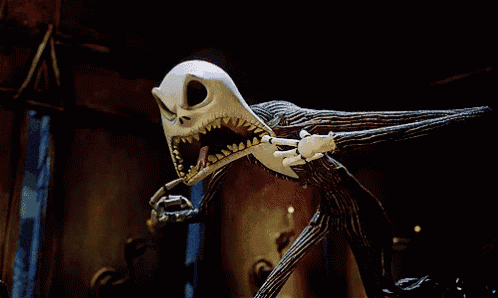 jack skellington from the nightmare before christmas is screaming in the dark