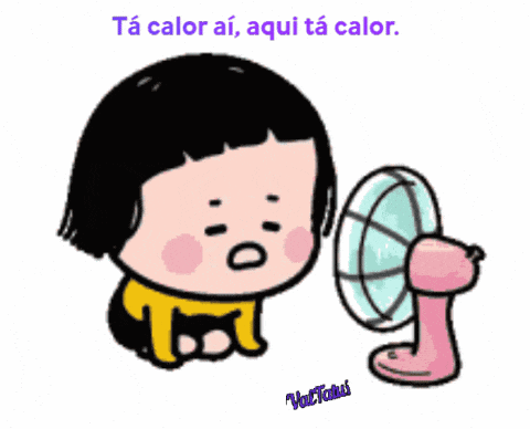 a cartoon of a girl holding a fan with the words ta calor ai written below her