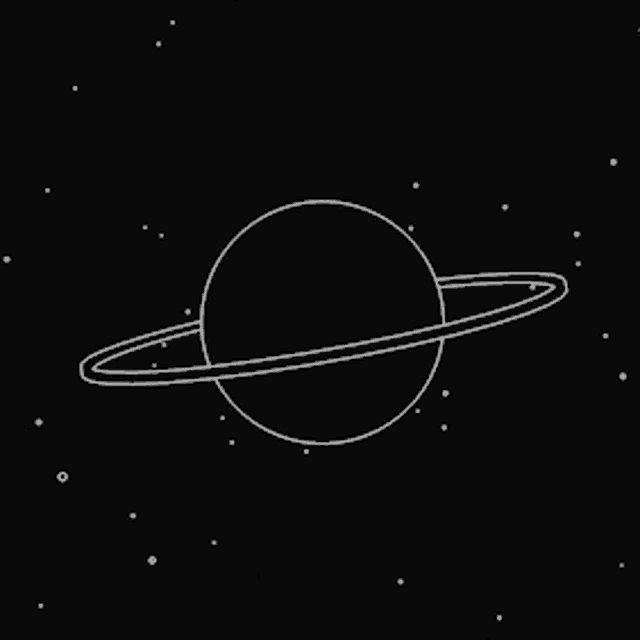 a black and white drawing of a planet with a ring around it