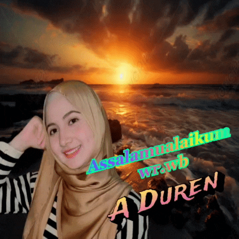 a woman wearing a hijab stands in front of a sunset and the words aduren are on the bottom
